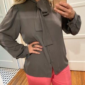 Front tie grey work blouse